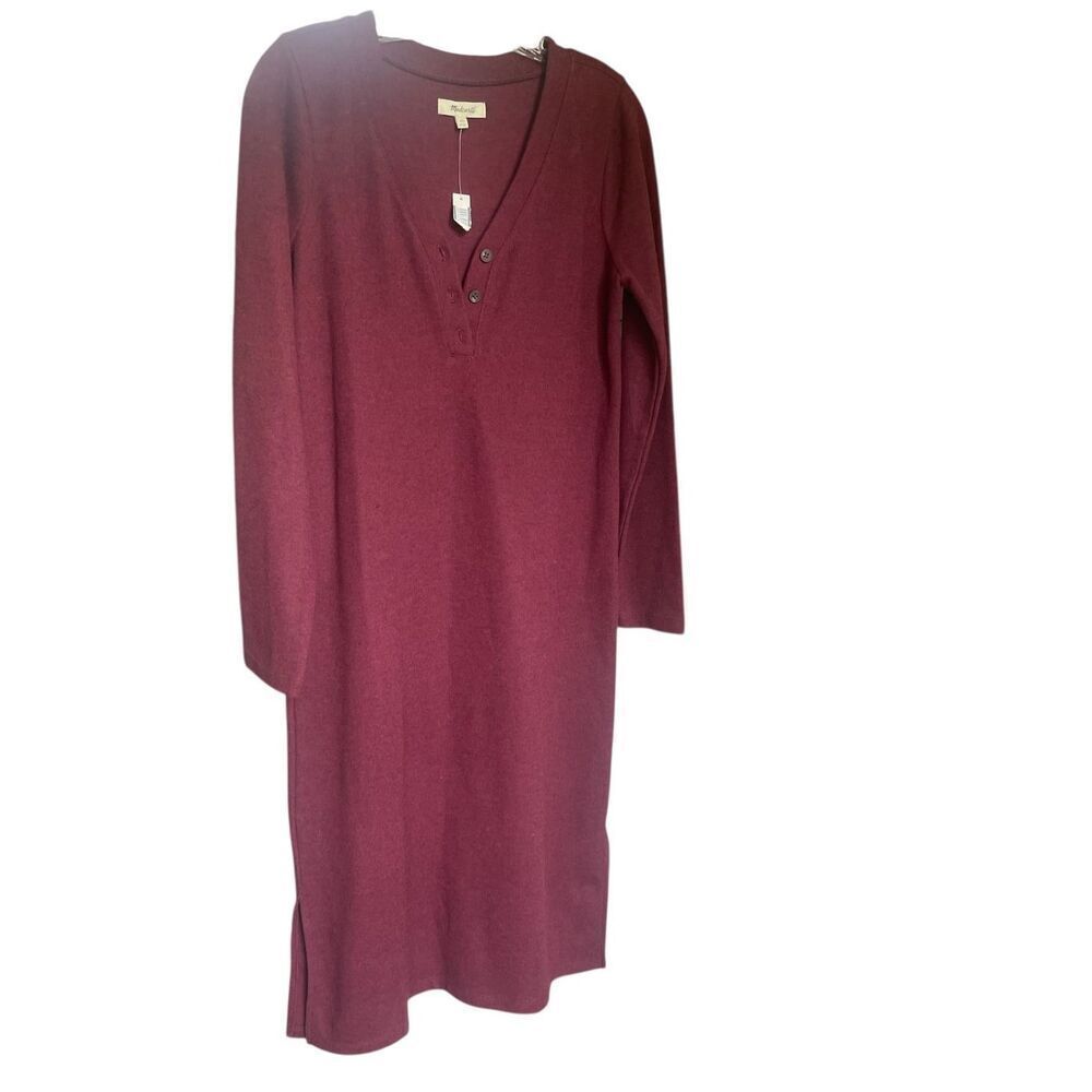 NWT Madewell Long Sleeve Midi Sweater Dress Burgundy XL